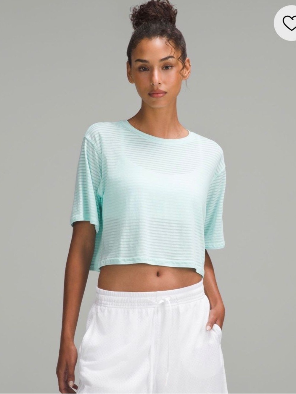 Lululemon Cortes Cropped T-Shirt Shadow Stripe (Ideal Mint)